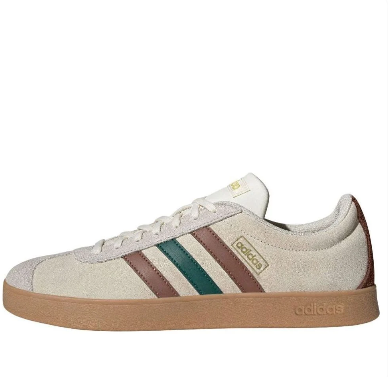 adidas Cream Low-Top Sneakers with Brown and Green Stripes