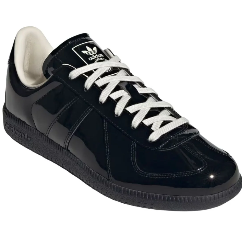 adidas Glossy Black Low-Top Sneakers with White Laces