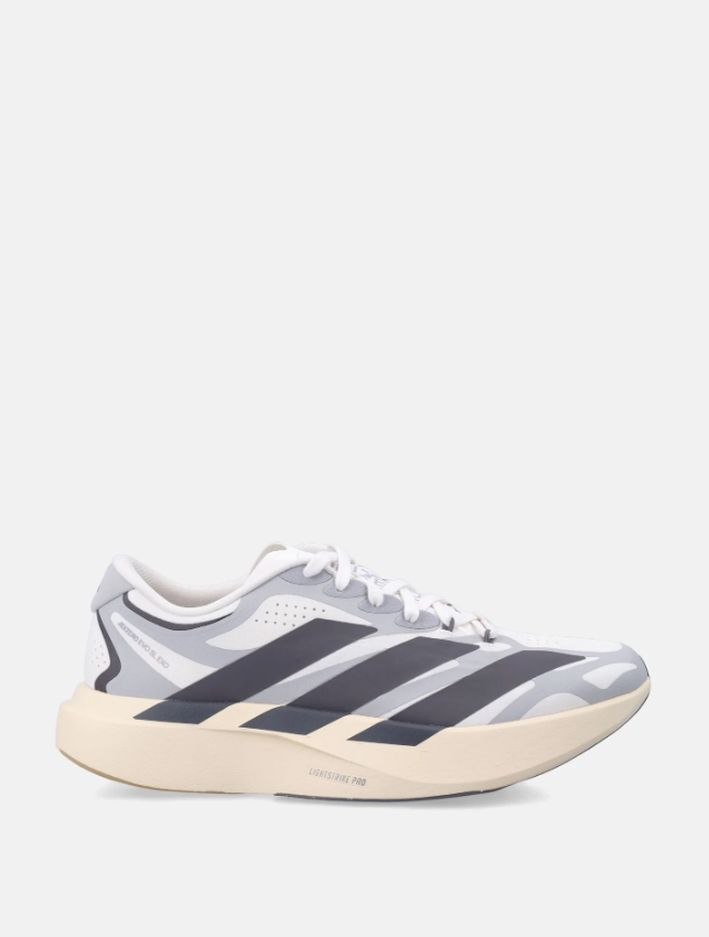 adidas Adizero White and Gray Running Shoes with Black Stripes