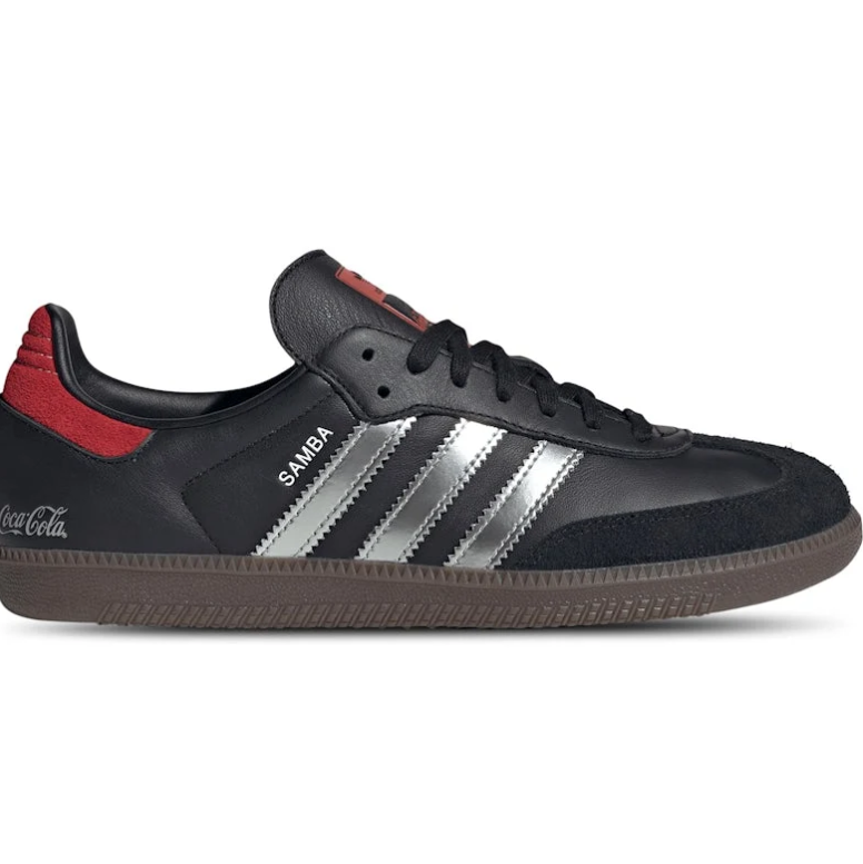 adidas Samba Black Sneakers with Silver Stripes and Coca-Cola Detailing