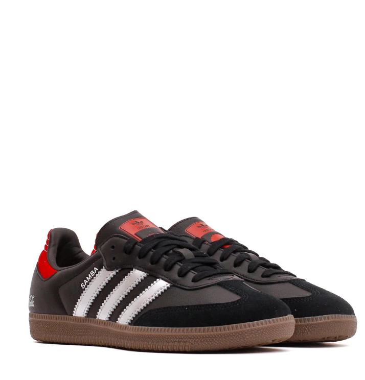 adidas Samba Black Sneakers with Silver Stripes and Coca-Cola Detailing