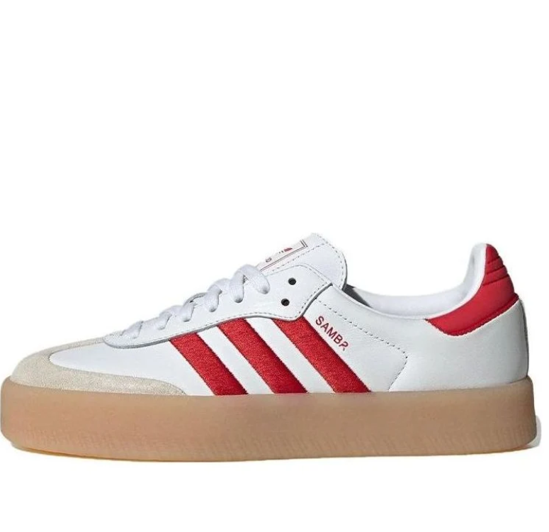 adidas Samba White and Red Platform Sneakers with Gum Sole