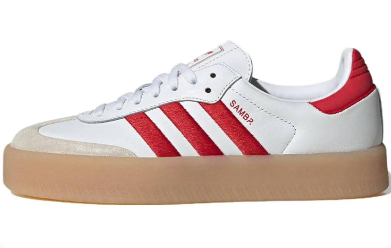 adidas Samba White and Red Platform Sneakers with Gum Sole