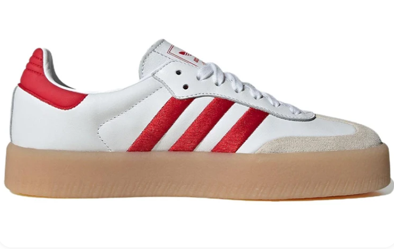 adidas Samba White and Red Platform Sneakers with Gum Sole