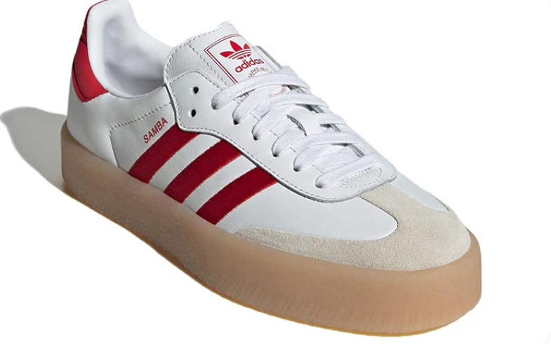 adidas Samba White and Red Platform Sneakers with Gum Sole