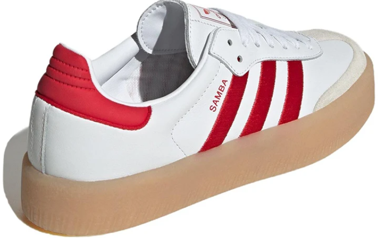 adidas Samba White and Red Platform Sneakers with Gum Sole