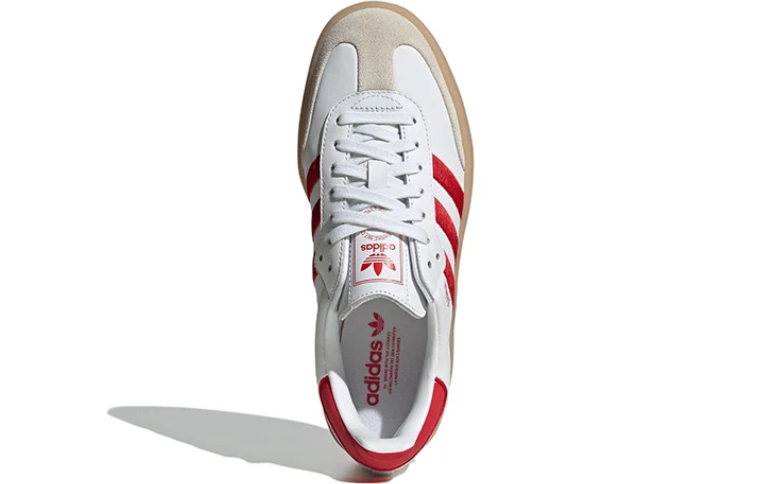 adidas Samba White and Red Platform Sneakers with Gum Sole