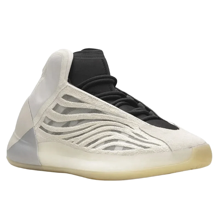 adidas Yeezy Cream and Black High-Top Sneakers with Wave Overlays