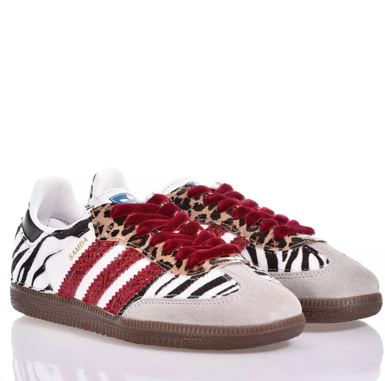 adidas Samba Zebra and Leopard Print Sneakers with Red Stripes