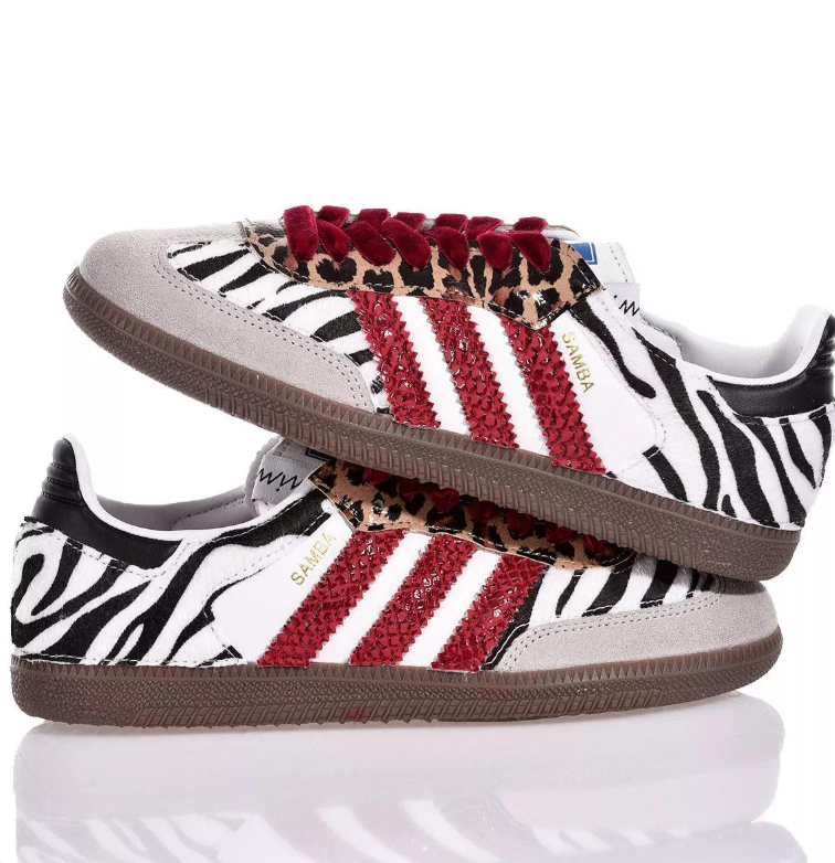 adidas Samba Zebra and Leopard Print Sneakers with Red Stripes