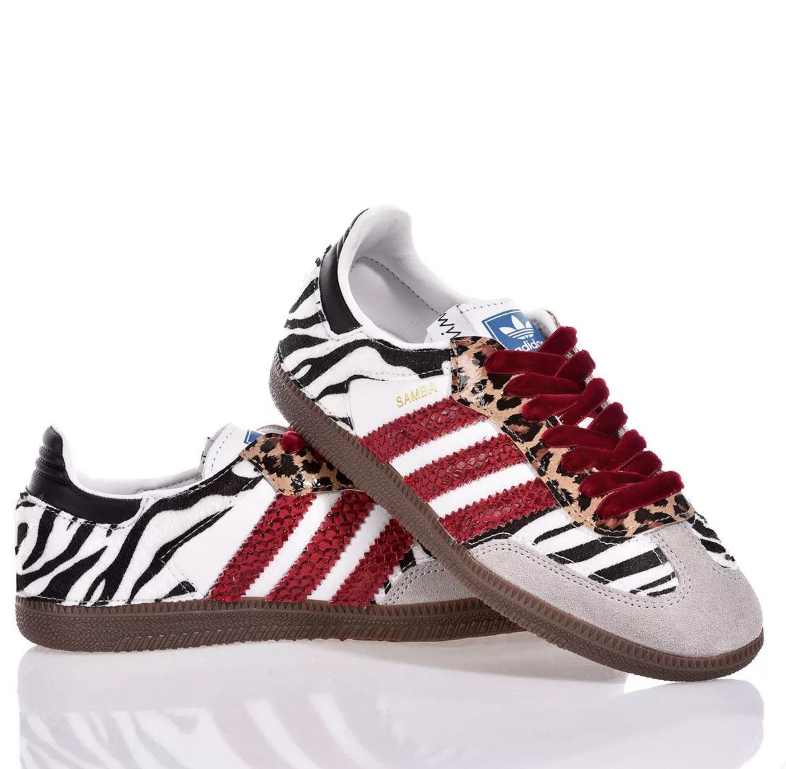 adidas Samba Zebra and Leopard Print Sneakers with Red Stripes