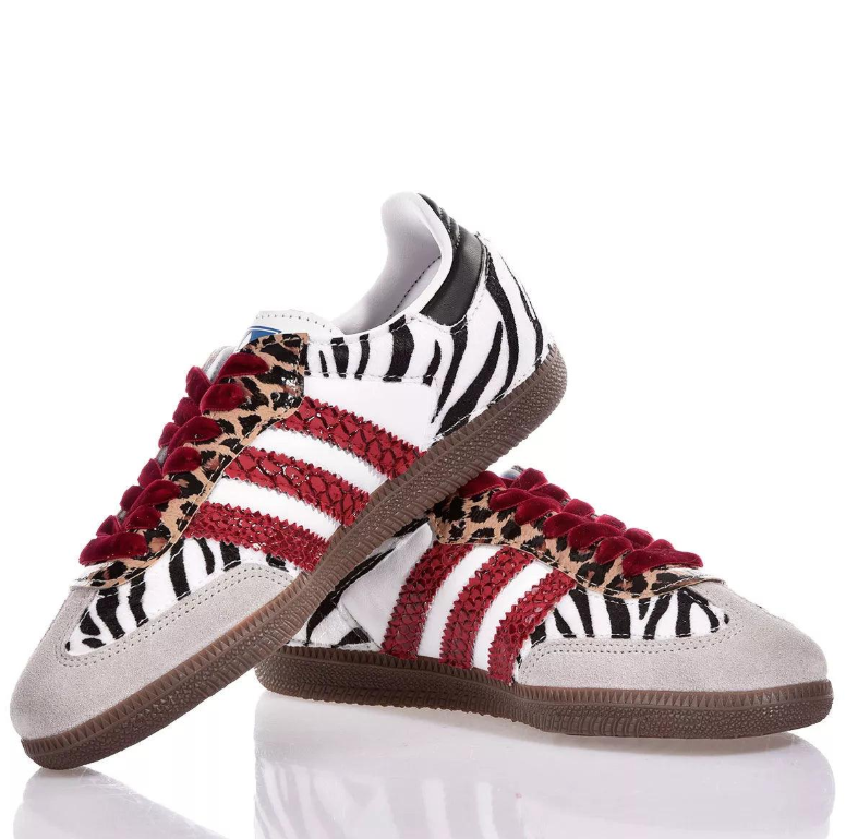 adidas Samba Zebra and Leopard Print Sneakers with Red Stripes