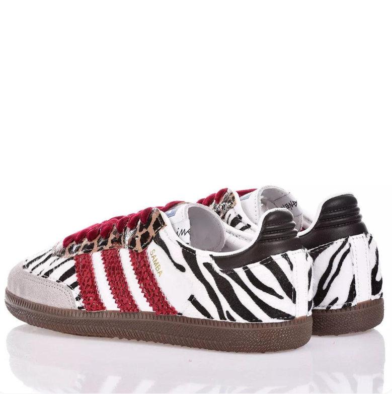 adidas Samba Zebra and Leopard Print Sneakers with Red Stripes
