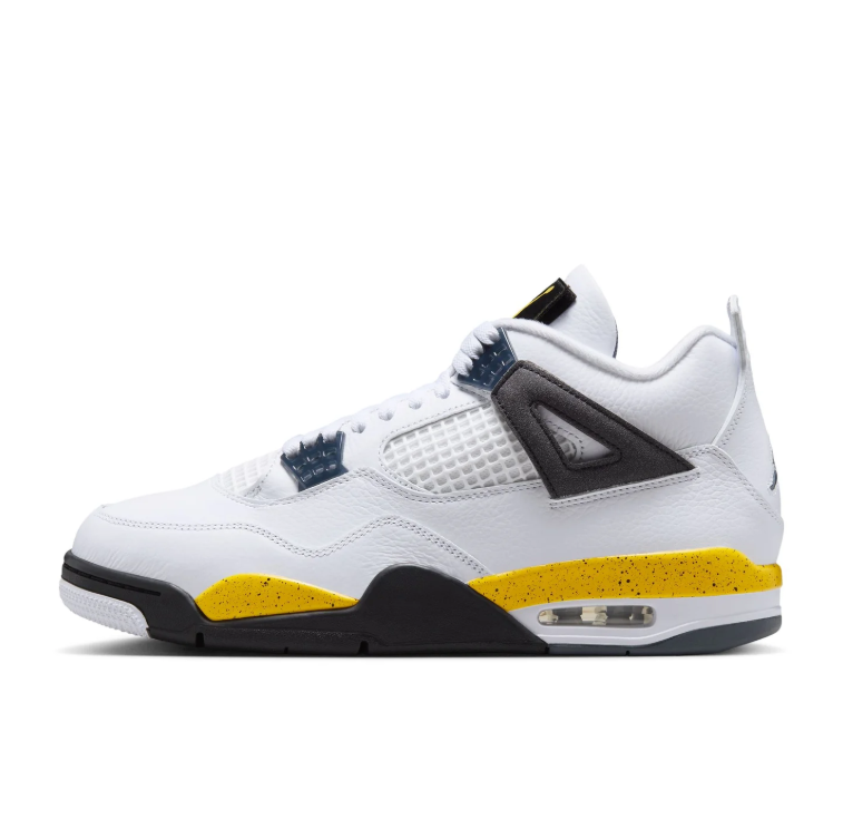 Air Jordan White Sneakers with Yellow Speckled Midsole and Black Accents