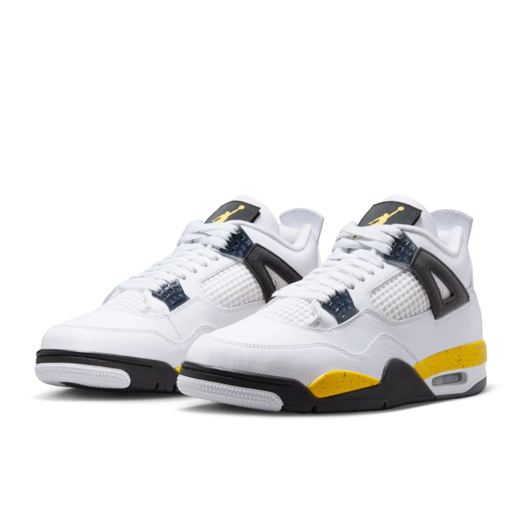 Air Jordan White Sneakers with Yellow Speckled Midsole and Black Accents