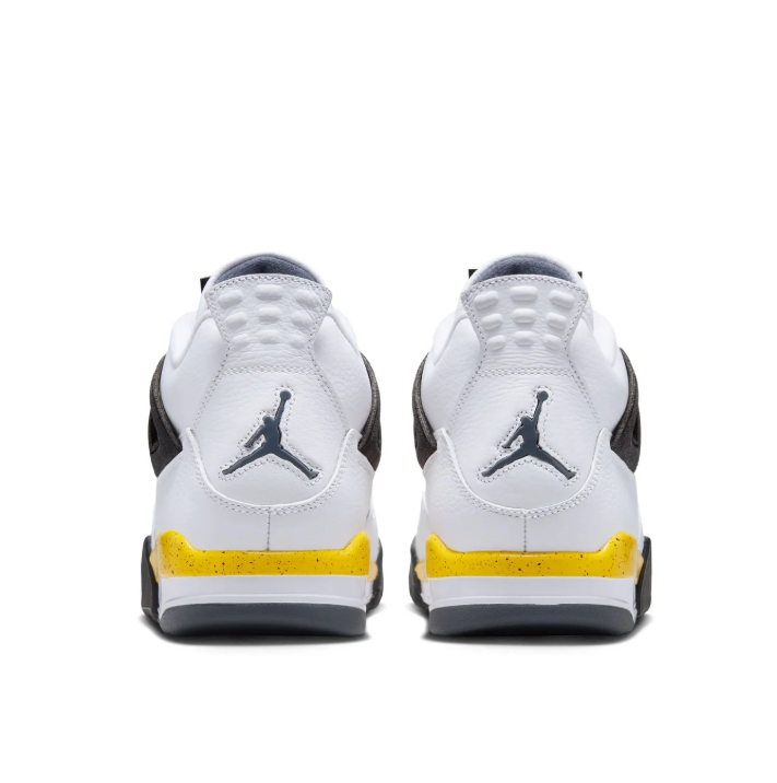 Air Jordan White Sneakers with Yellow Speckled Midsole and Black Accents