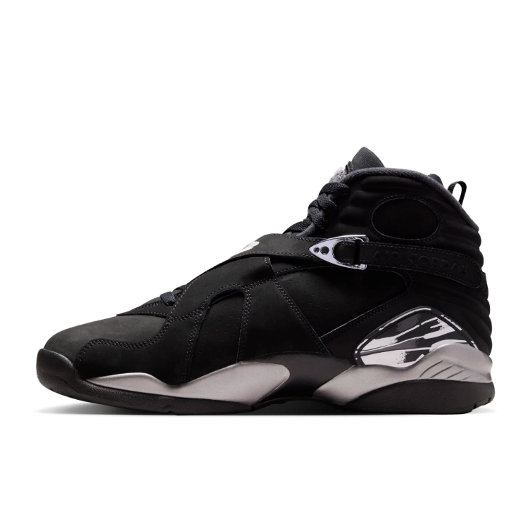 Air Jordan Black High-Top Sneakers with Cross Straps and Silver Accents