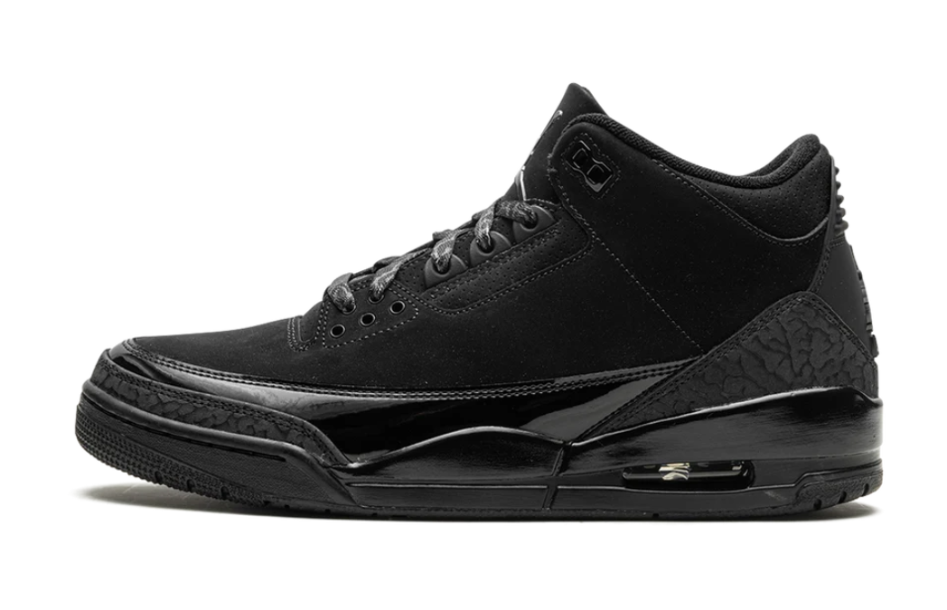 Air Jordan All-Black Sneakers with Glossy Trim and Patterned Laces
