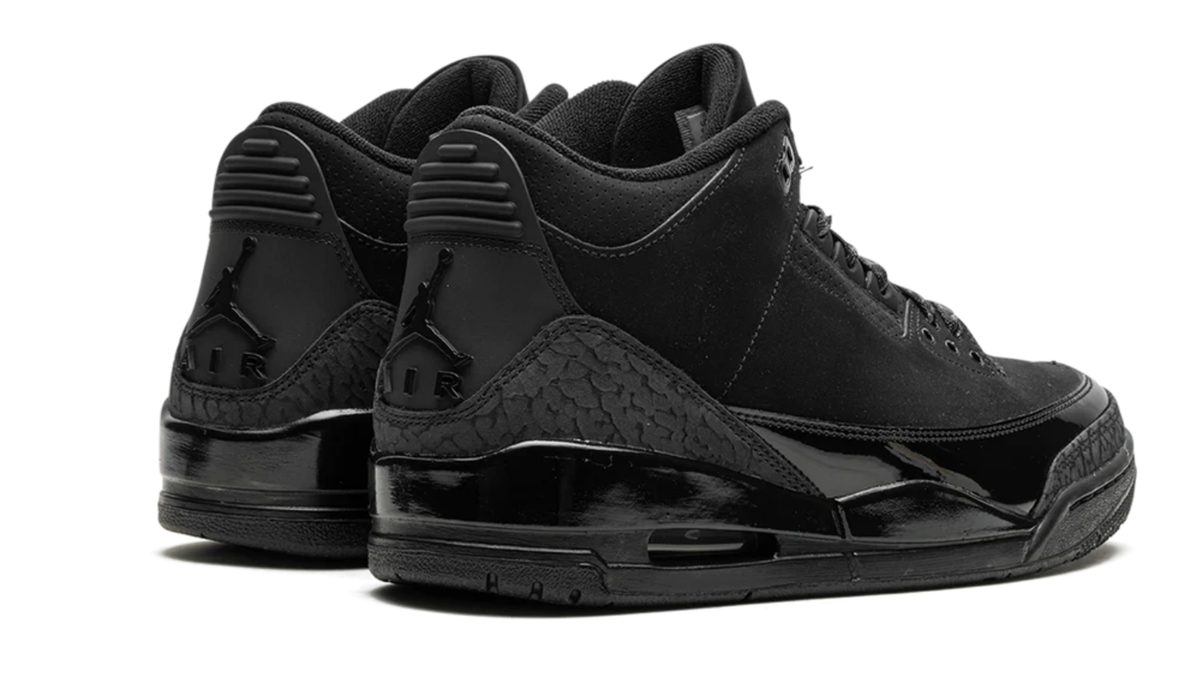 Air Jordan All-Black Sneakers with Glossy Trim and Patterned Laces