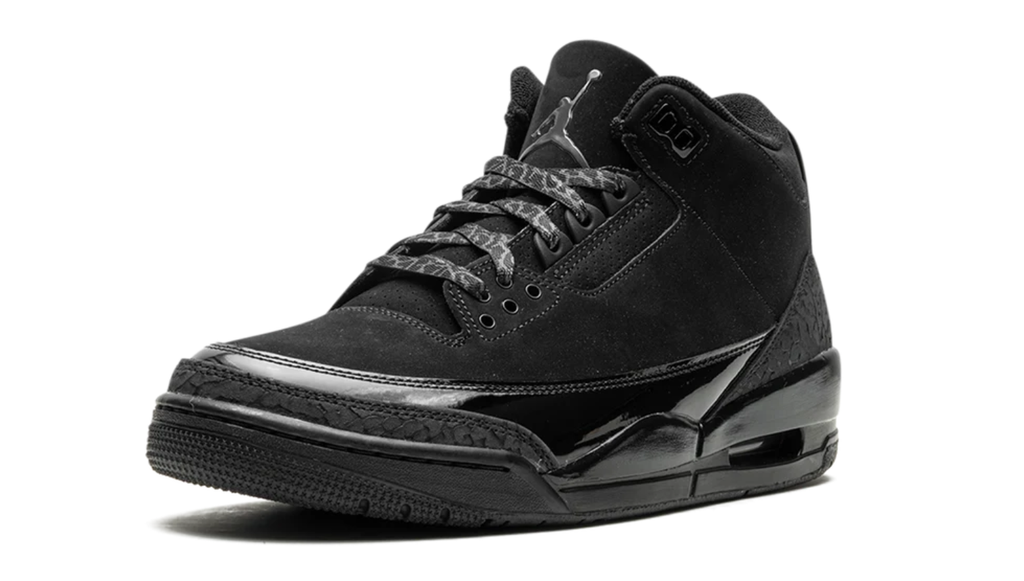 Air Jordan All-Black Sneakers with Glossy Trim and Patterned Laces