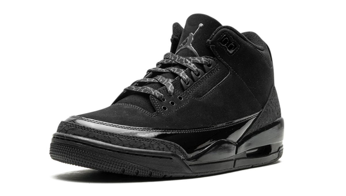 Air Jordan All-Black Sneakers with Glossy Trim and Patterned Laces