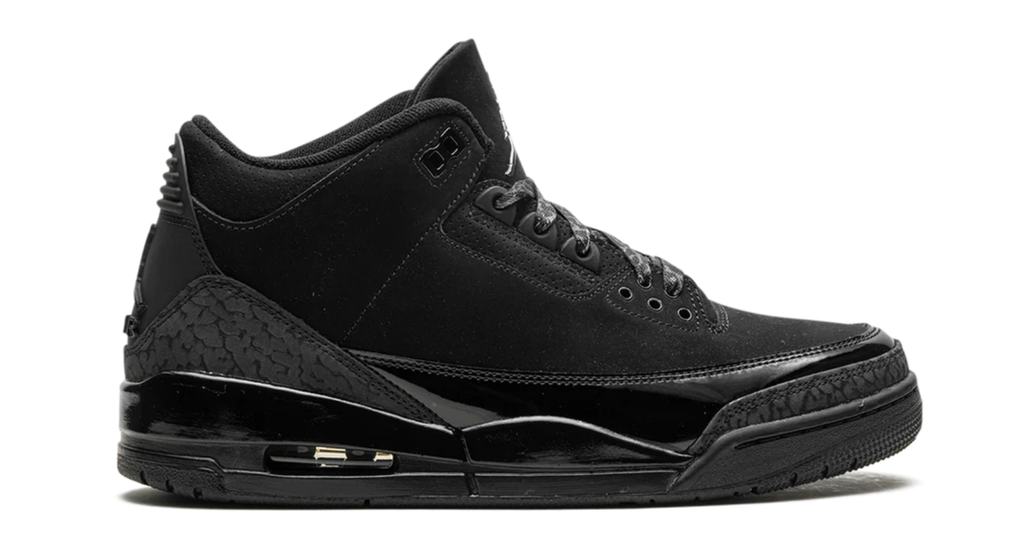 Air Jordan All-Black Sneakers with Glossy Trim and Patterned Laces