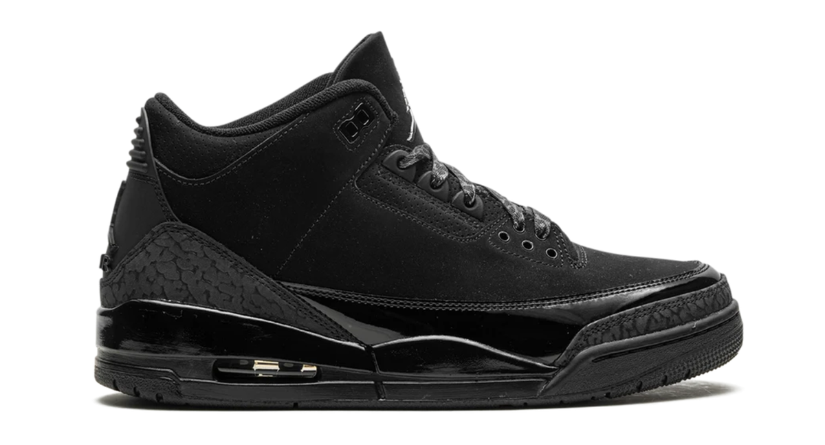 Air Jordan All-Black Sneakers with Glossy Trim and Patterned Laces