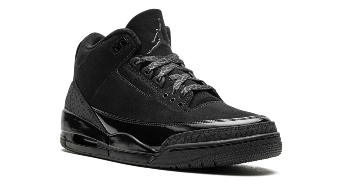 Air Jordan All-Black Sneakers with Glossy Trim and Patterned Laces