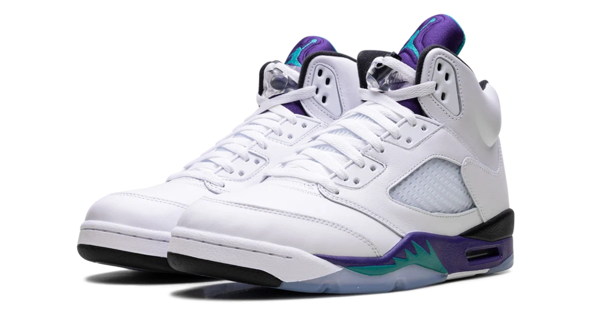 Air Jordan White High-Top Sneakers with Purple and Teal Accents
