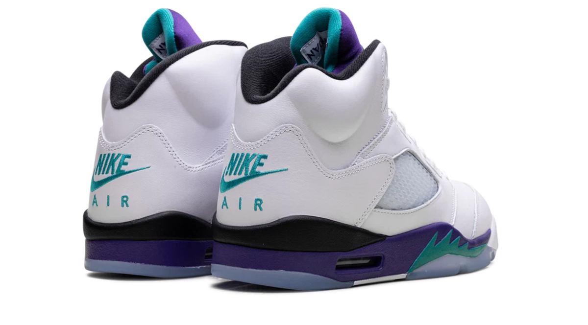 Air Jordan White High-Top Sneakers with Purple and Teal Accents