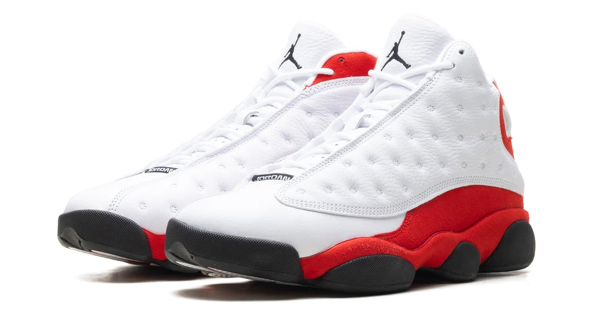 Air Jordan White and Red High-Top Sneakers with Black Sole Pods