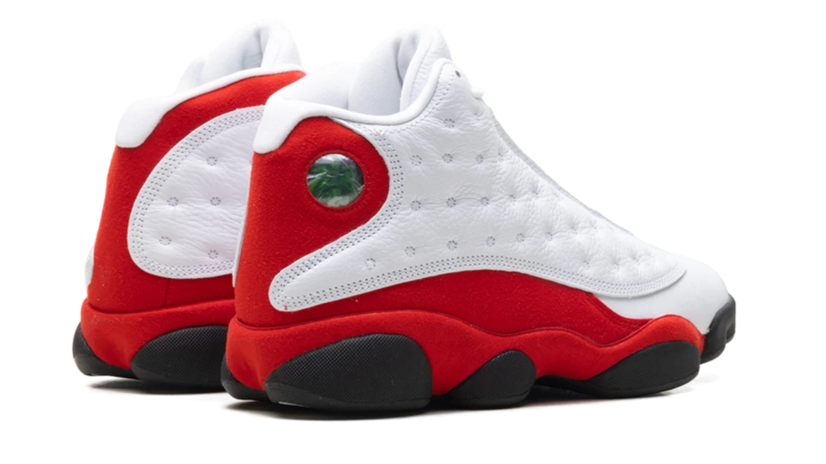 Air Jordan White and Red High-Top Sneakers with Black Sole Pods
