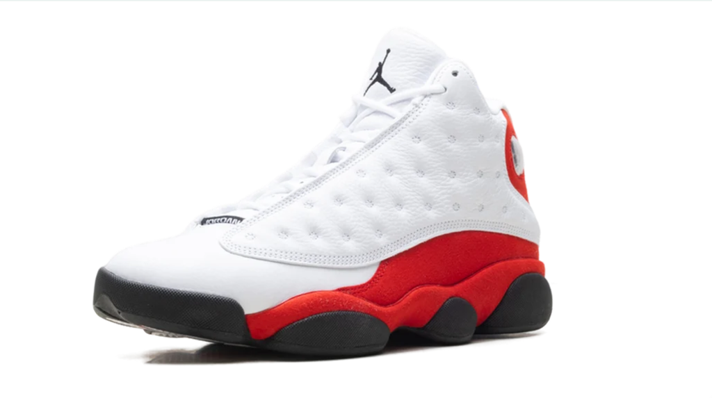 Air Jordan White and Red High-Top Sneakers with Black Sole Pods