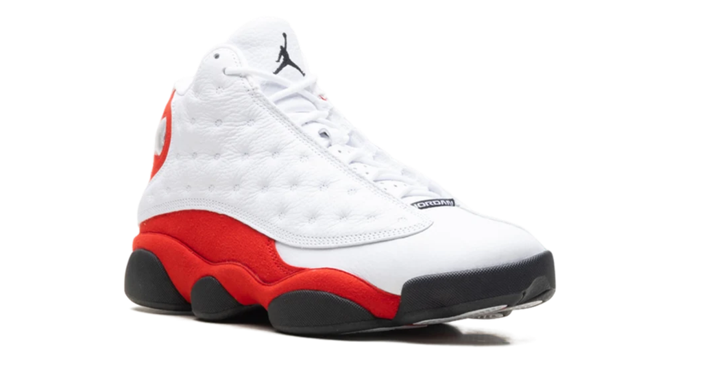 Air Jordan White and Red High-Top Sneakers with Black Sole Pods