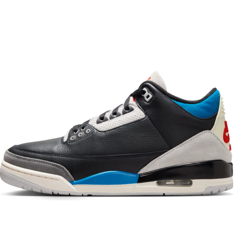 Air Jordan Black Sneakers with Bright Blue and Red Accents
