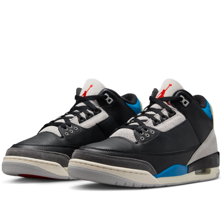Air Jordan Black Sneakers with Bright Blue and Red Accents