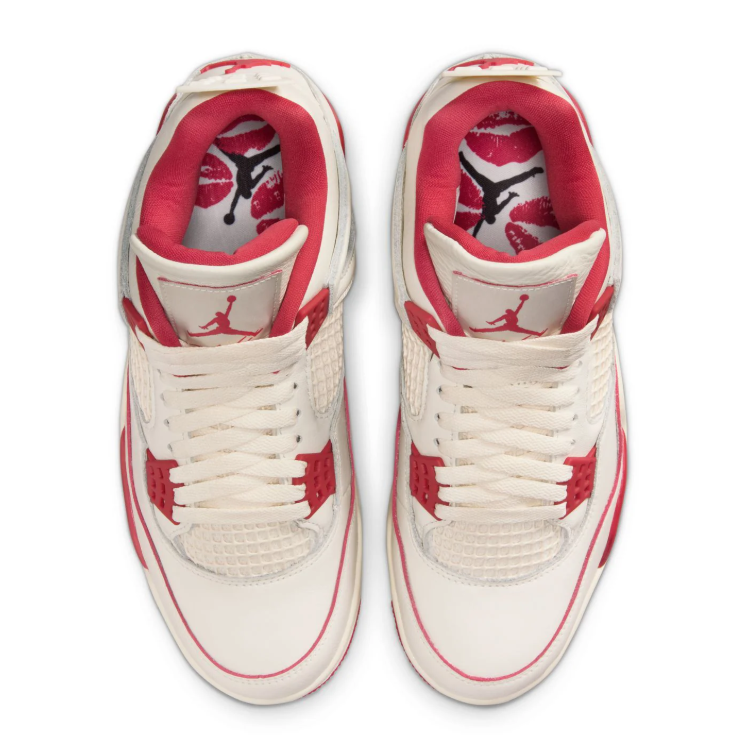Air Jordan Cream Sneakers with Red Accents and Grid Panels