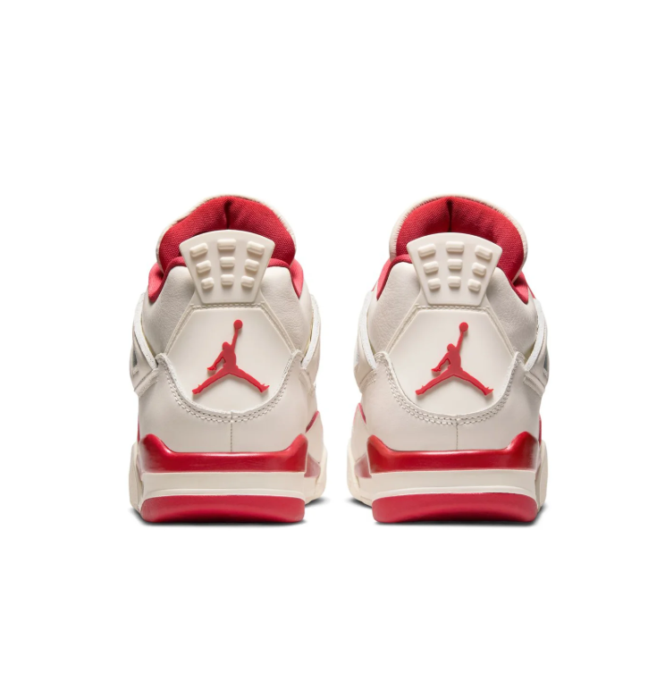 Air Jordan Cream Sneakers with Red Accents and Grid Panels