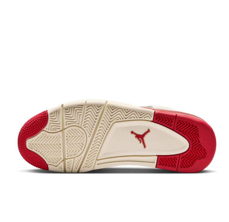 Air Jordan Cream Sneakers with Red Accents and Grid Panels