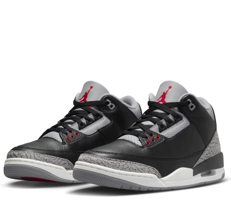 Air Jordan Black Sneakers with Gray Crackle-Pattern Trim and Red Accents