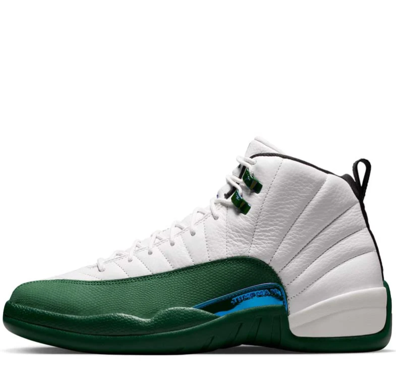 Air Jordan White and Green High-Top Sneakers with Blue Side Accents