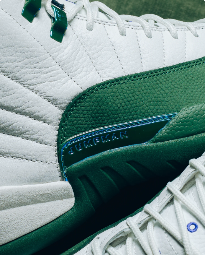 Air Jordan White and Green High-Top Sneakers with Blue Side Accents