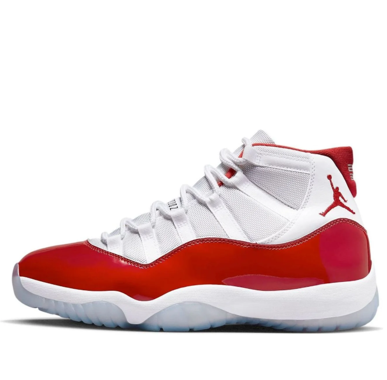 Air Jordan White and Red High-Top Sneakers with Glossy Trim