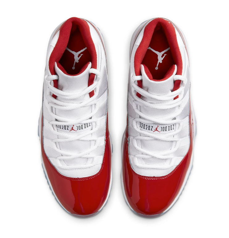 Air Jordan White and Red High-Top Sneakers with Glossy Trim