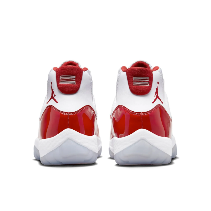 Air Jordan White and Red High-Top Sneakers with Glossy Trim