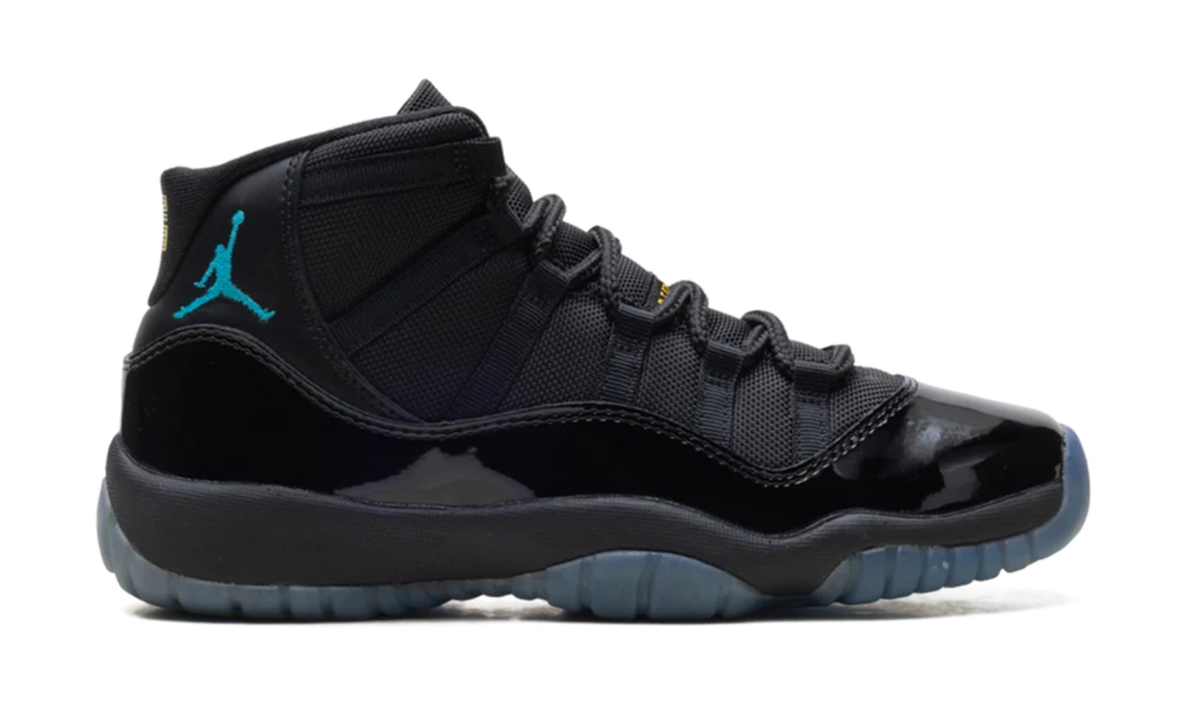 Air Jordan Black High-Top Sneakers with Glossy Trim and Teal Accents
