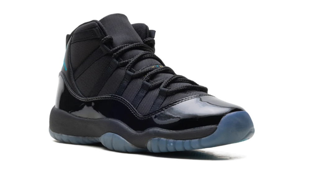 Air Jordan Black High-Top Sneakers with Glossy Trim and Teal Accents