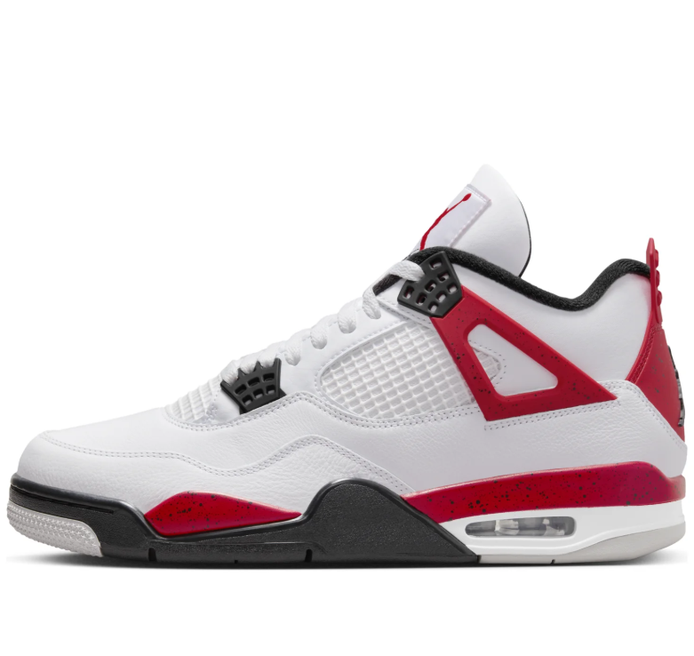 Air Jordan White Sneakers with Speckled Red and Black Accents