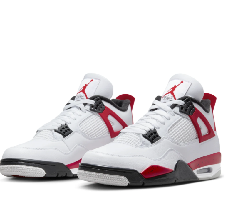 Air Jordan White Sneakers with Speckled Red and Black Accents