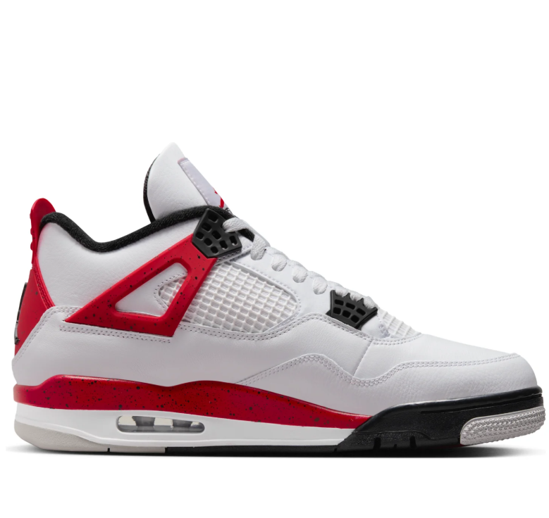 Air Jordan White Sneakers with Speckled Red and Black Accents